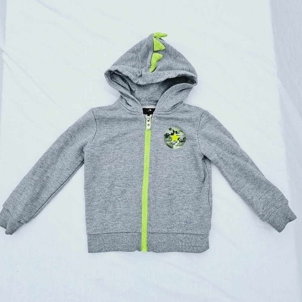 Converse All star Chuck Taylor Dino spiked hoodie. Size 2T gray and green
